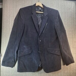 Marc‎ Ecko Cut & Sew Blazer Mens Large Charcoal Corduroy Elbow Patch Sport Coat